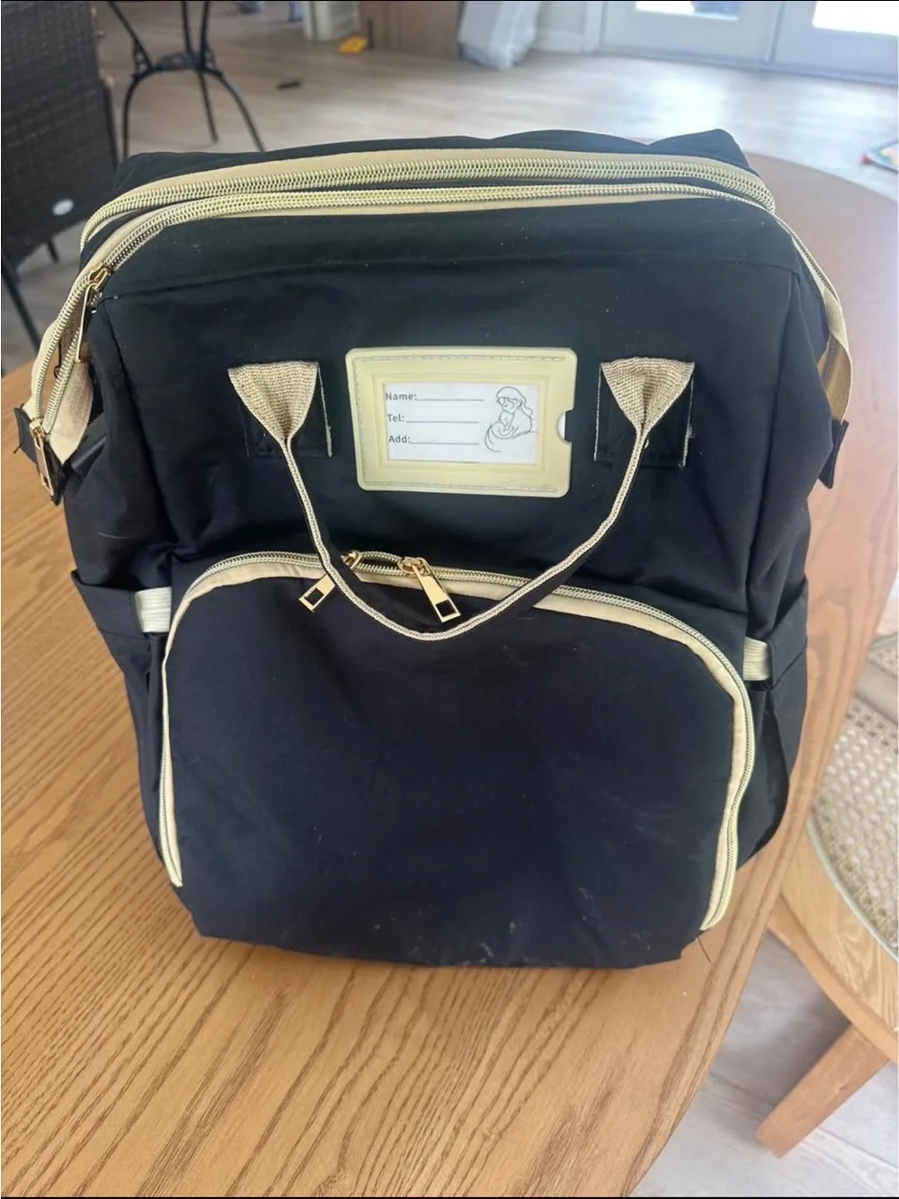 Baby bag pack Black Organizer Bag with Gold Zippers
